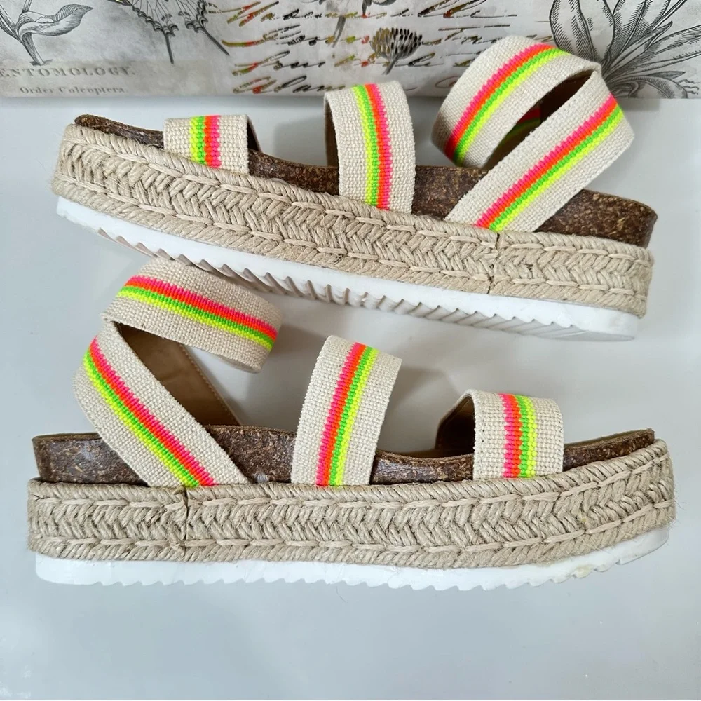 Steve Madden Women's Kimmie Flat Wedge Sandal Size 8 Bright Multi Color Straps